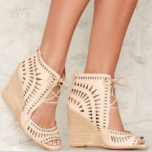 Jeffrey Campbell Rodillo Hi Wedge nude Sandal 7.5